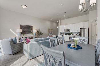 Equipped dining area and living room
